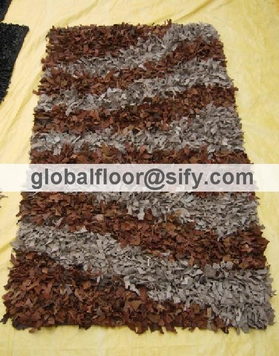 Gff-4295 leather shaggy rugs 